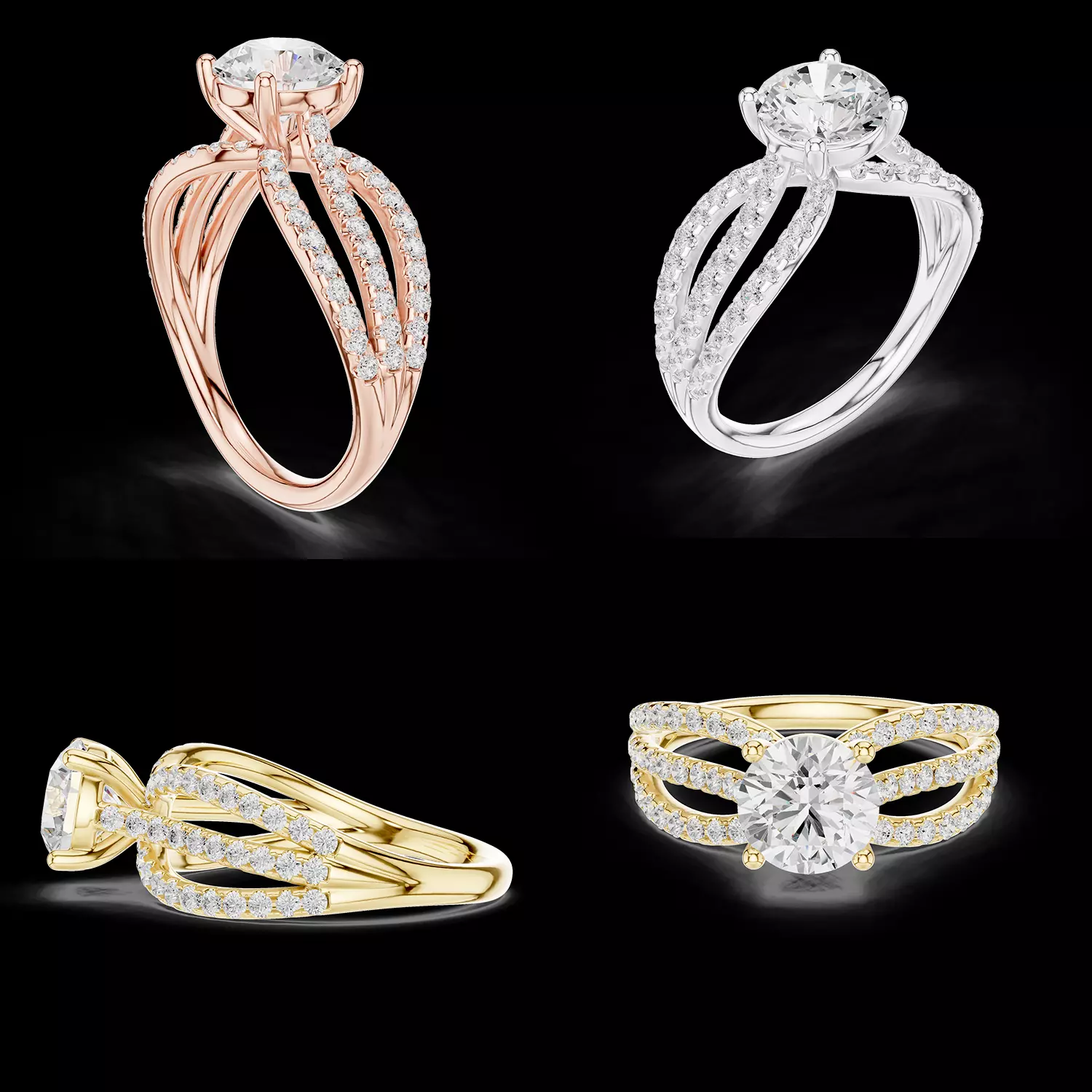 Round Diamond Split Shank Pave Ring 3D Model STL 3D print model