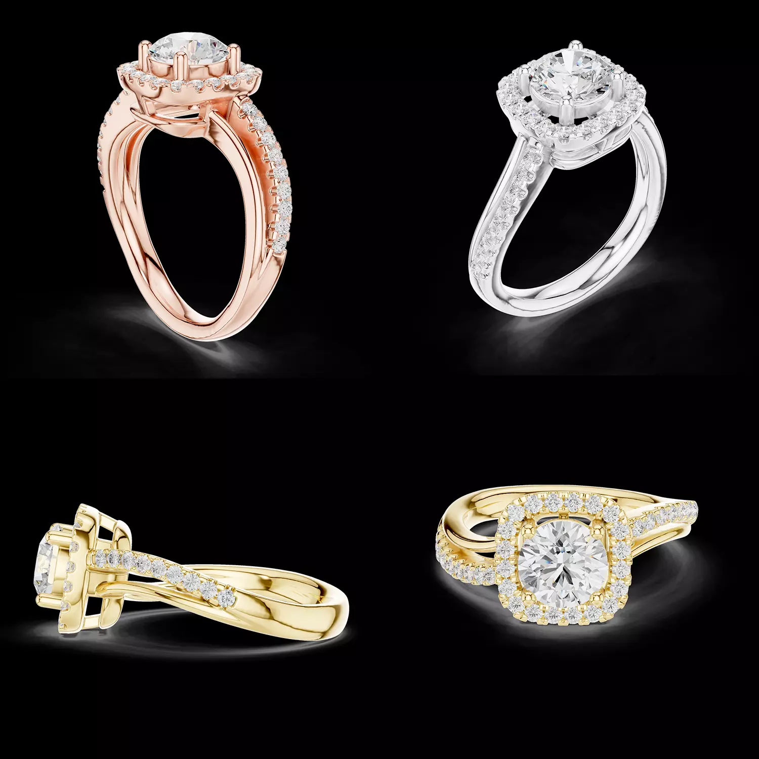 Cushion Halo Diamond Engagement Ring 3D Model STL 3D print model