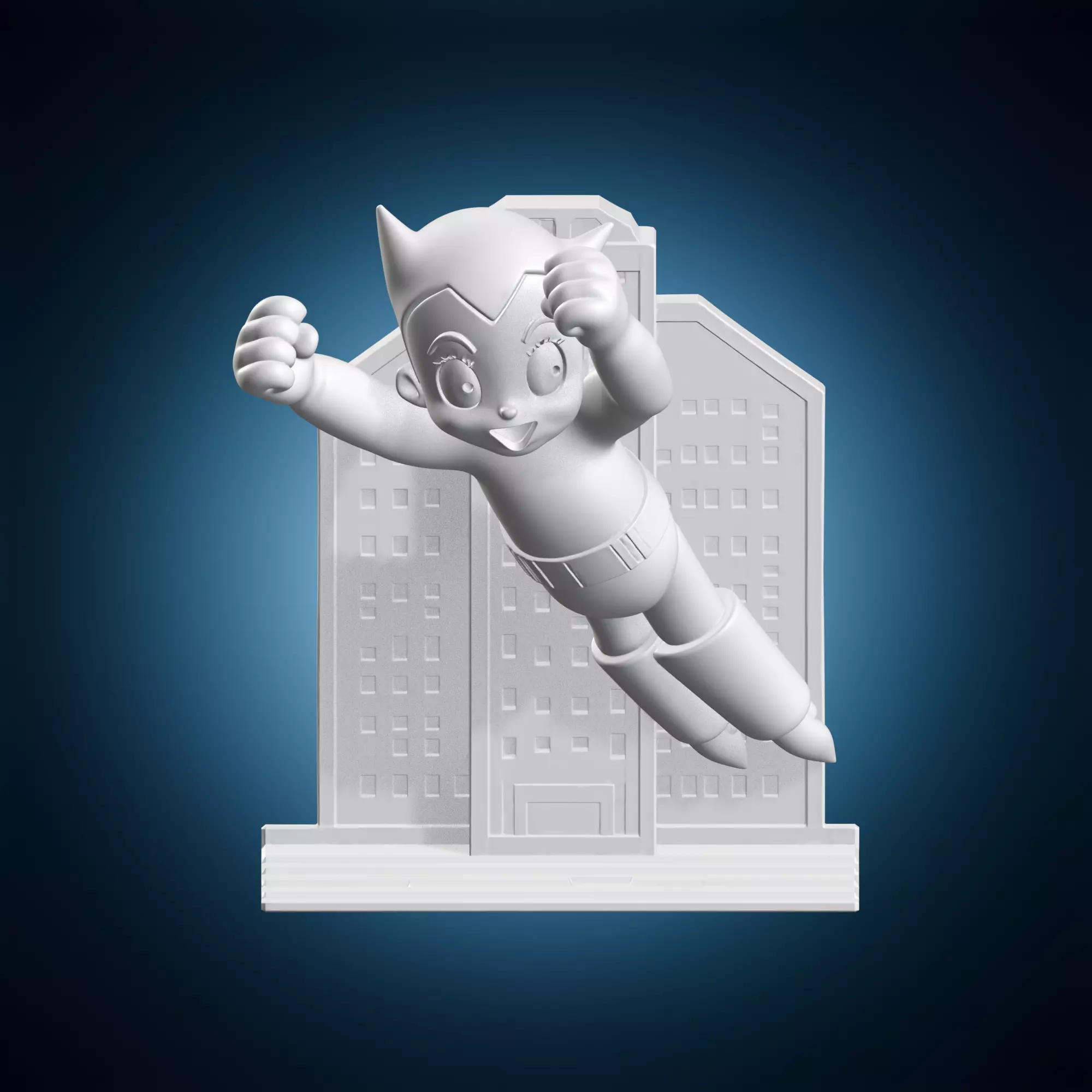 Astro Boy Flying Over City Miniature 3D print model