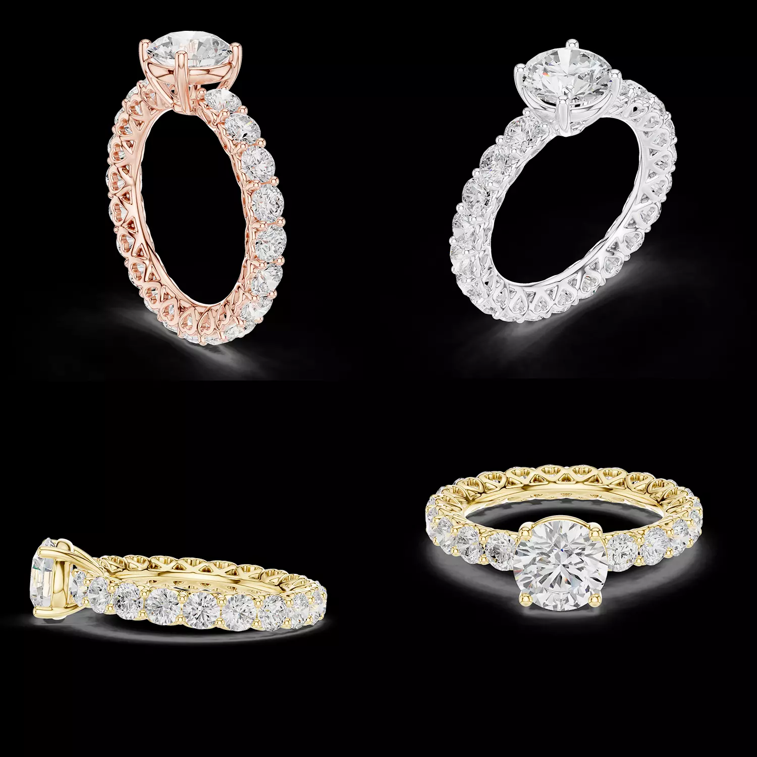 Round Diamond Halo Engagement Ring Pave Band 3D print model