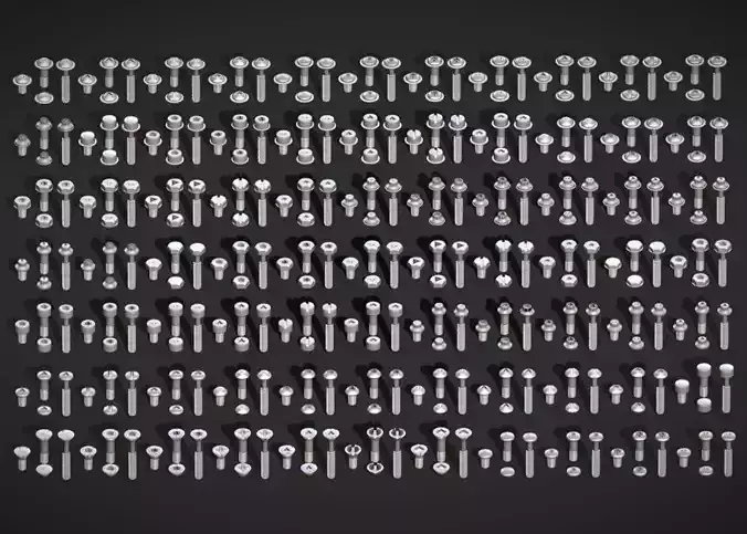 308 Bolt Screw Pack - Low Poly Realistic Industrial Props Set Low-poly 3D model