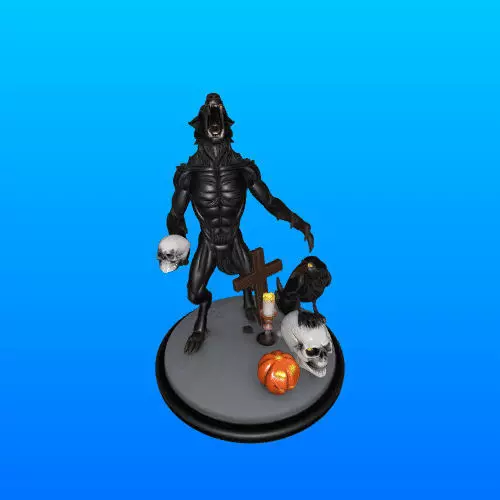 3606 Werewolf Howling with Skull Minimalist Statue STL 3D print model