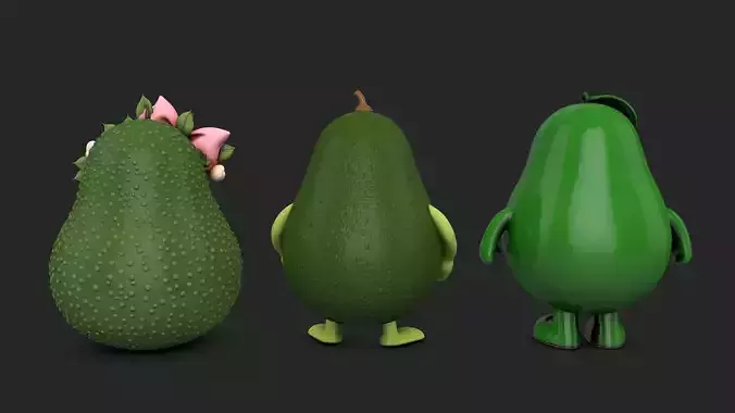 Fresh Green Avocados - Photorealistic High Poly Set 3D print model 2