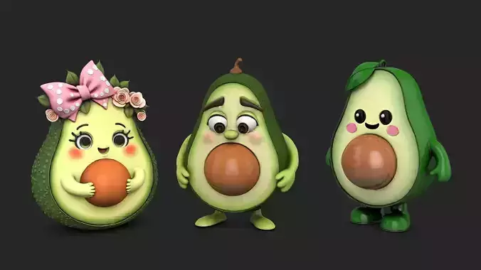 Fresh Green Avocados - Photorealistic High Poly Set 3D print model