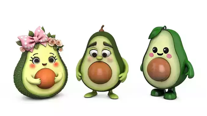 Fresh Green Avocados - Photorealistic High Poly Set 3D print model 3