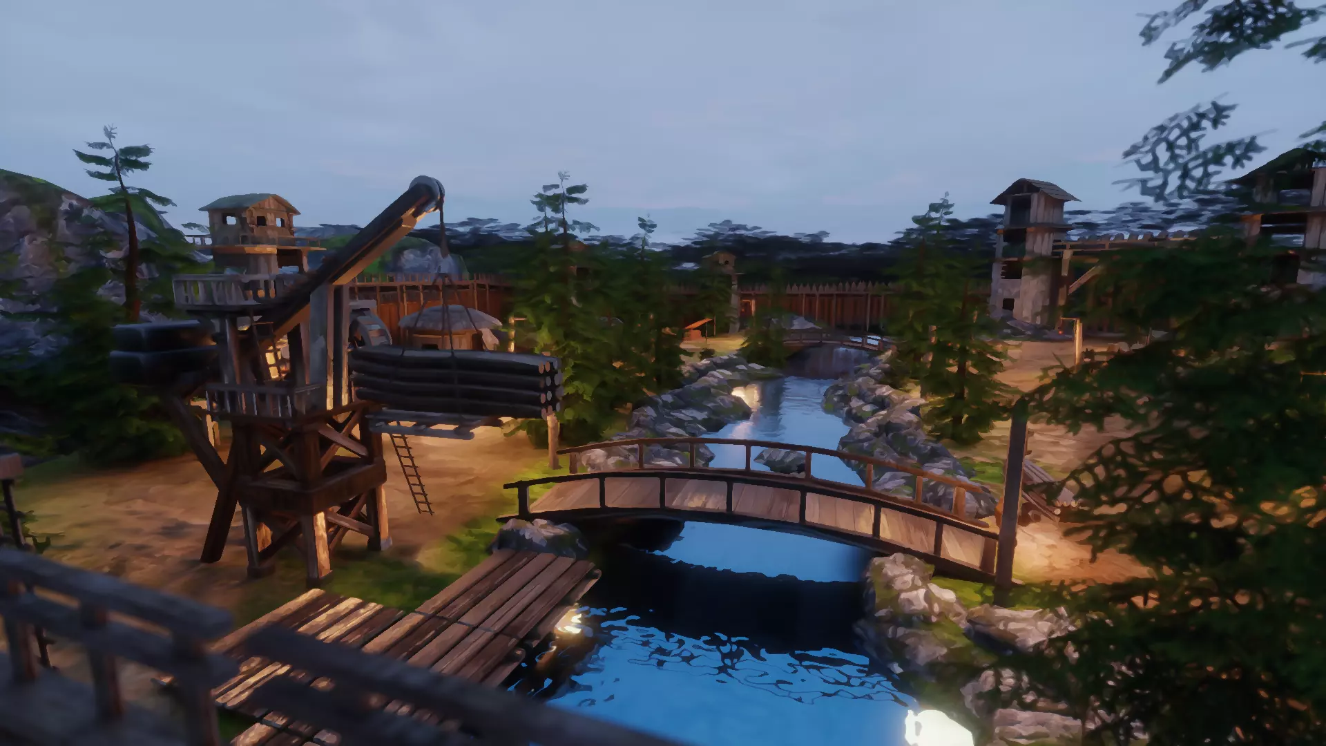Medieval Fortified Village Modular Pedestrian Outpost Game Ready Low-poly 3D model