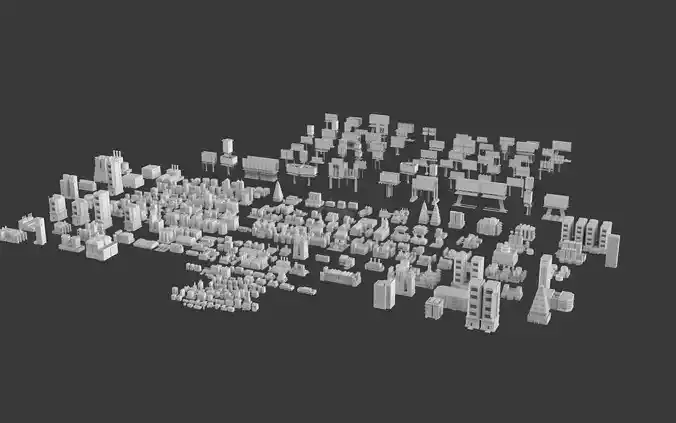 Low Poly 295 City Buildings And 70 Billboards Pack - Untextured Low-poly 3D model 7