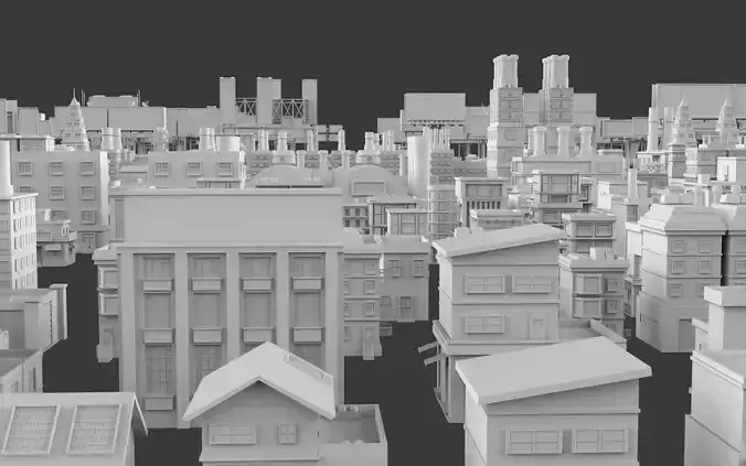 Low Poly 295 City Buildings And 70 Billboards Pack - Untextured Low-poly 3D model 4