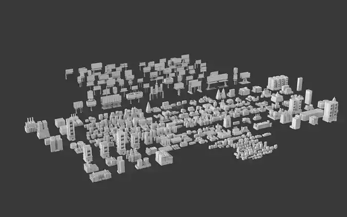 Low Poly 295 City Buildings And 70 Billboards Pack - Untextured Low-poly 3D model 5