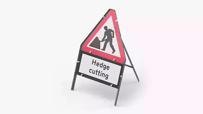 Men At Work Hedge Cutting Triangular Road Sign