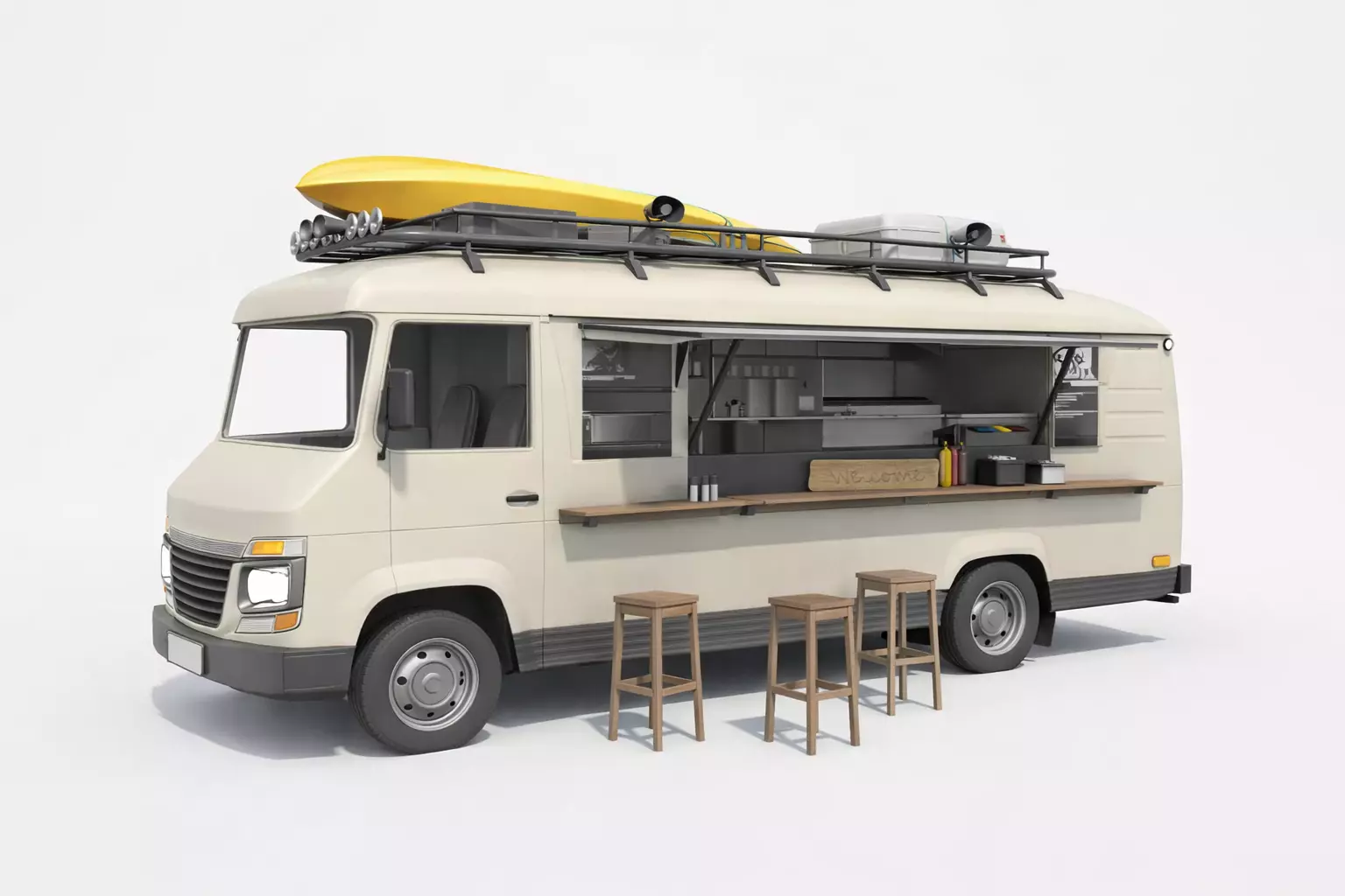 Food Truck low poly Mobile Street Food Kitchen Vehicle Low-poly 3D model