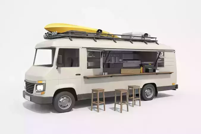 Food Truck low poly Mobile Street Food Kitchen Vehicle