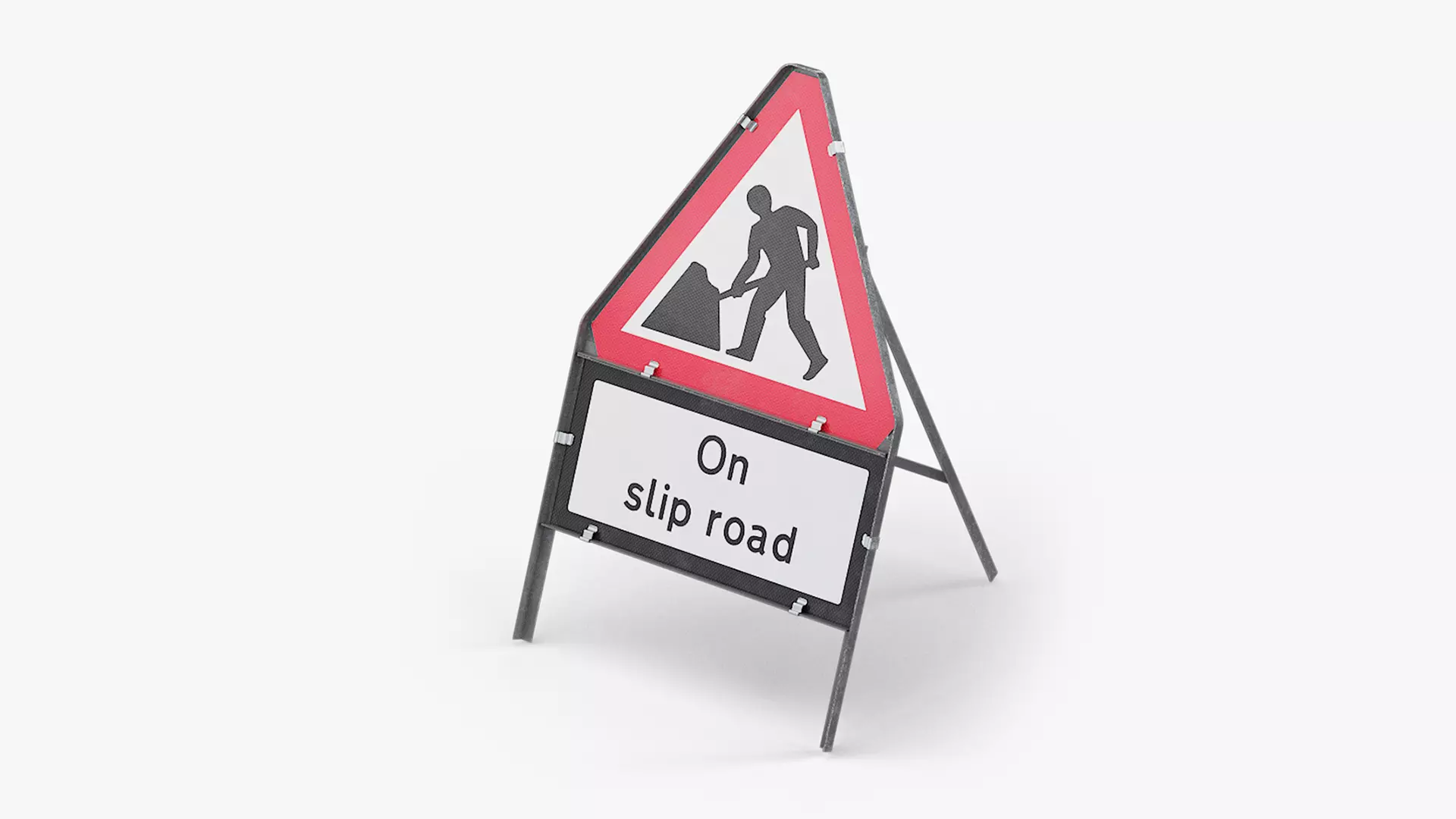 Men At Work On Slip Road Triangular Road Sign Low-poly 3D model
