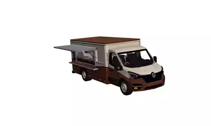 Renault Master Food Truck Low Poly Mobile Kitchen Vehicle Low-poly 3D model 3