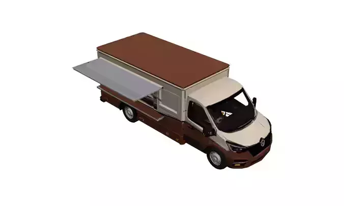 Renault Master Food Truck Low Poly Mobile Kitchen Vehicle Low-poly 3D model 2