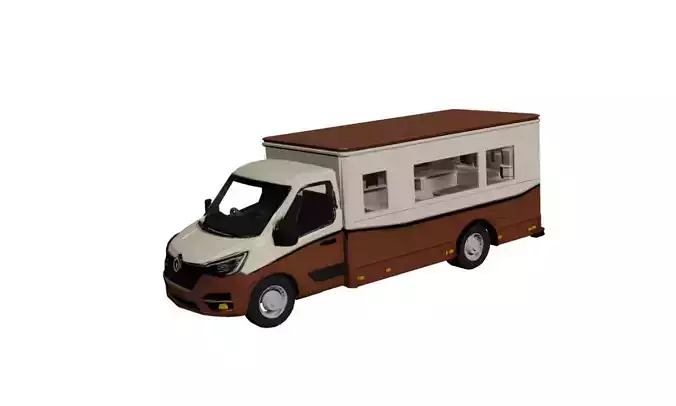 Renault Master Food Truck Low Poly Mobile Kitchen Vehicle Low-poly 3D model 4