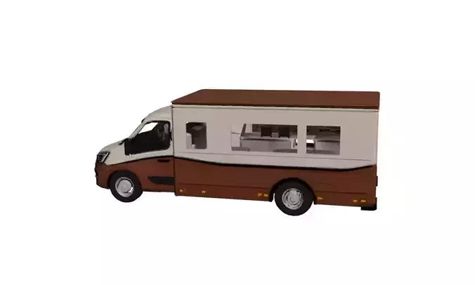 Renault Master Food Truck Low Poly Mobile Kitchen Vehicle Low-poly 3D model 5