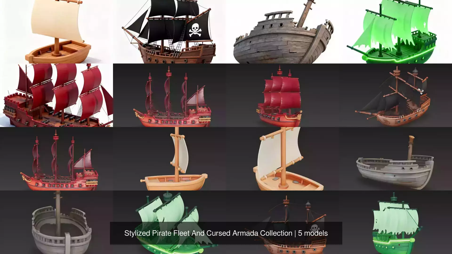 Stylized Pirate Fleet And Cursed Armada Collection 3D Model Pack