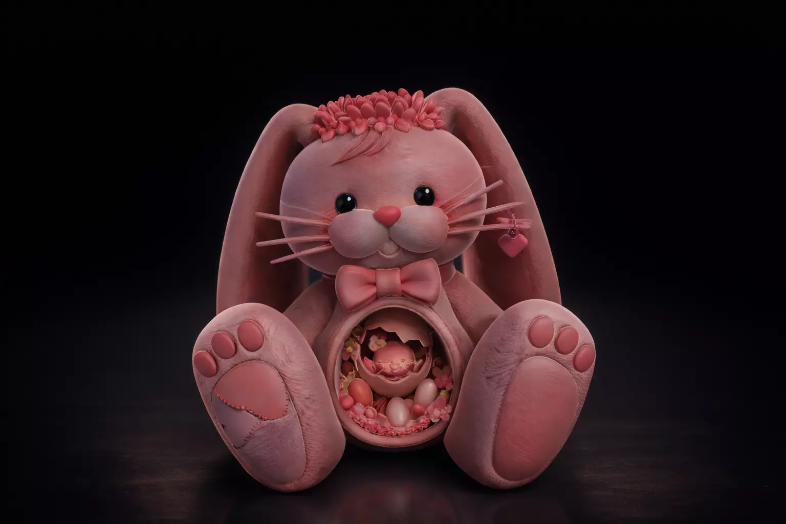 Kawaii Bunny Easter Egg Holder Pink Rabbit Floral Crown 3D print model