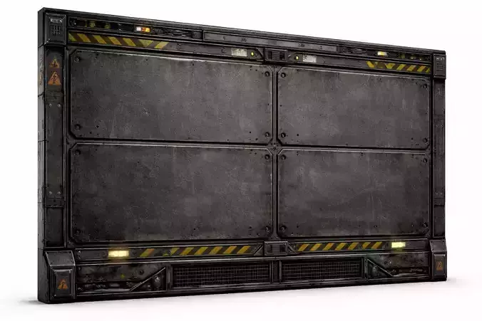 Sci-Fi Industrial Wall Panel Door - PBR Low Poly Game Ready