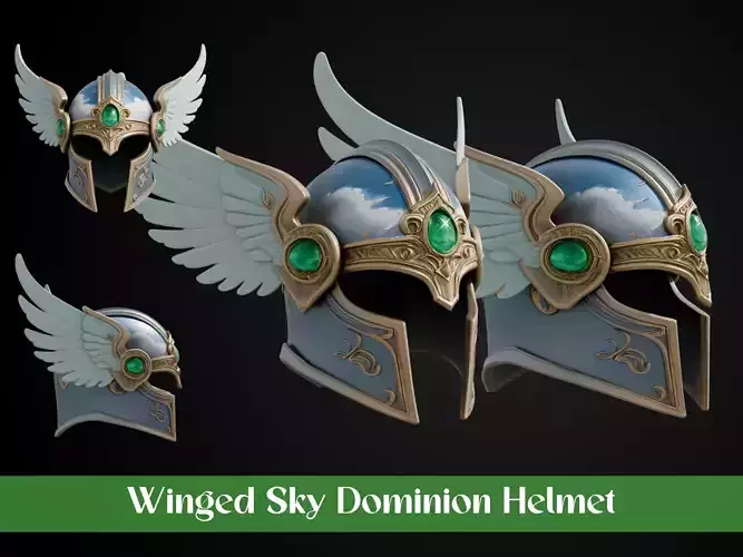 Stylized Celestial Empire Helmet - Winged Sky Dominion