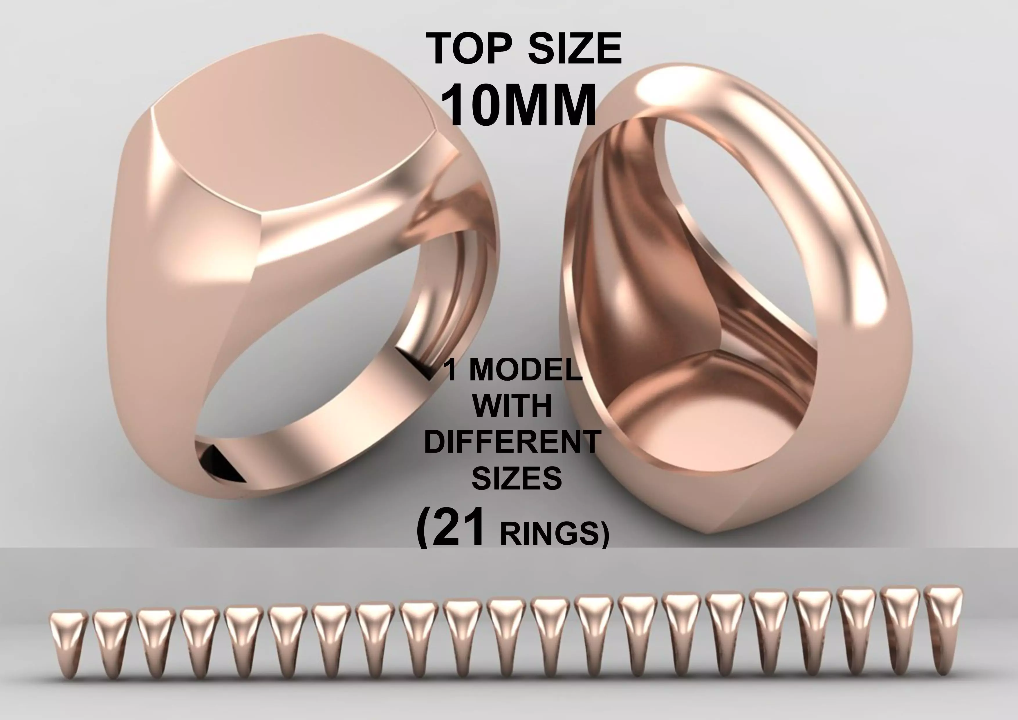 cushion square Signet Ring Base 10 MM top in All sizes 276-MWC 3D print model