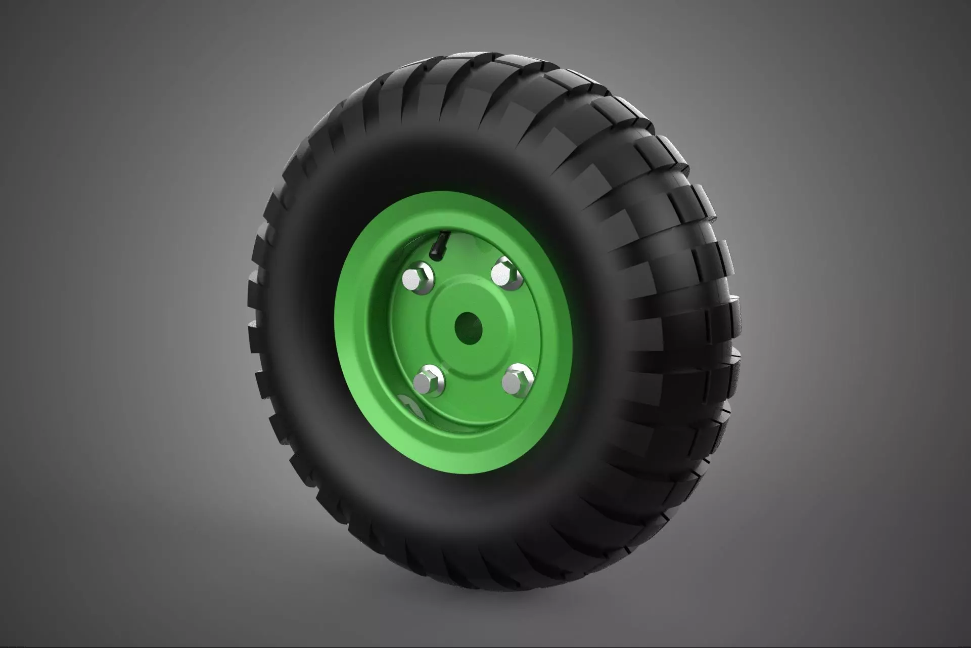 PNEUMATIC RUBBER WHEEL TIRE RIM TREAD TYRE HUB CART LUG GREEN 3D model