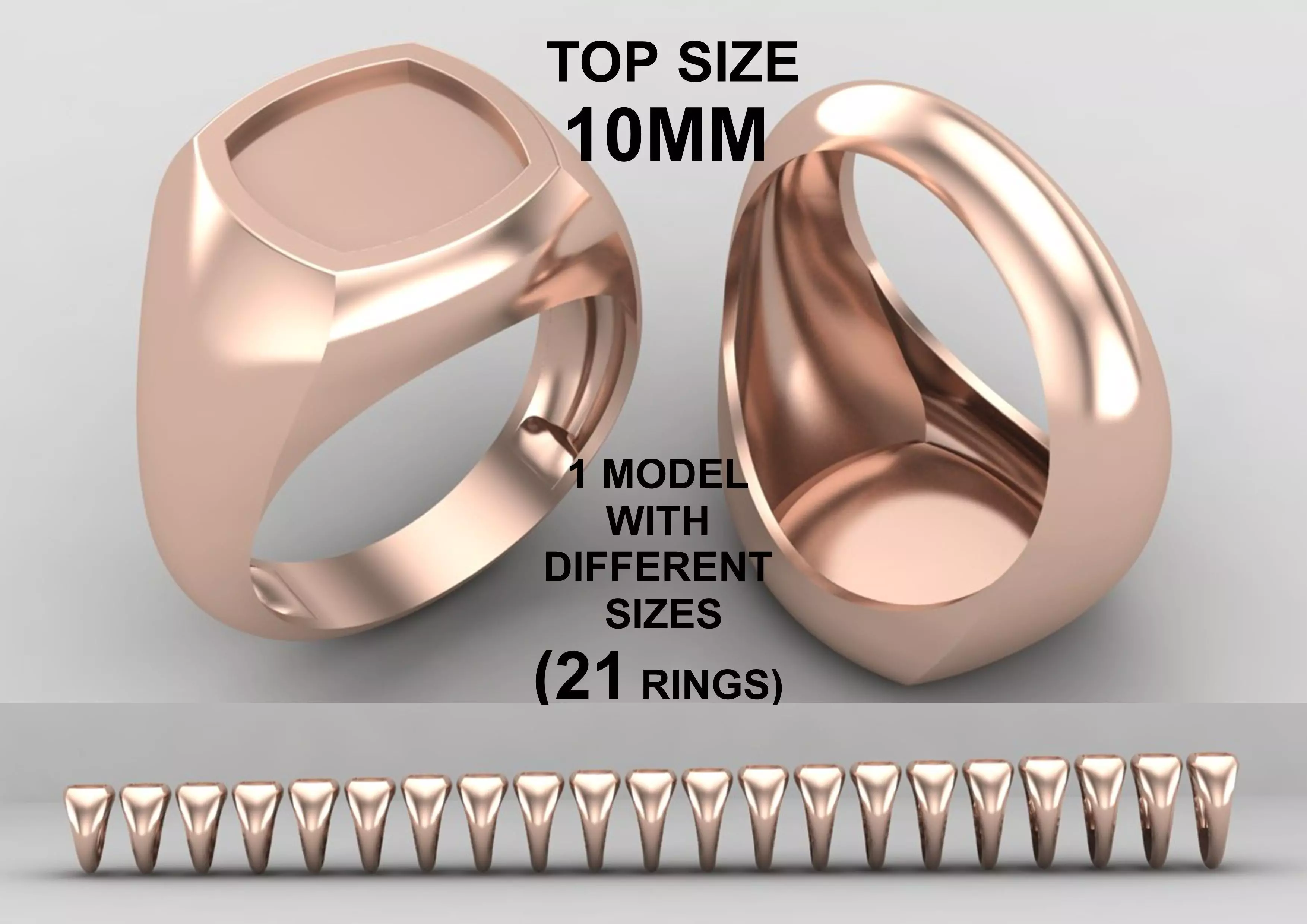 cushion square Signet Ring Base 10 MM top in All sizes 277-MWC 3D print model