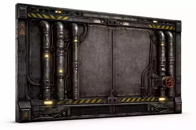 Sci-Fi Industrial Pipe Wall Panel - PBR Low Poly Game Ready