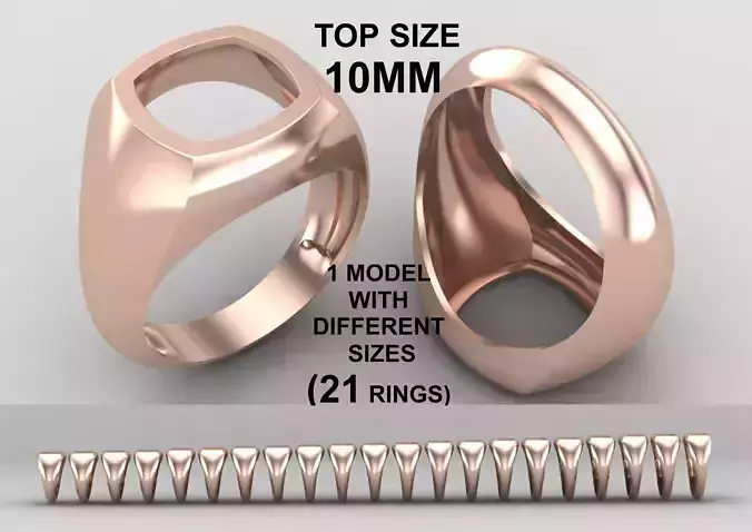 cushion square Signet Ring Base 10 MM top in All sizes 278-MWC