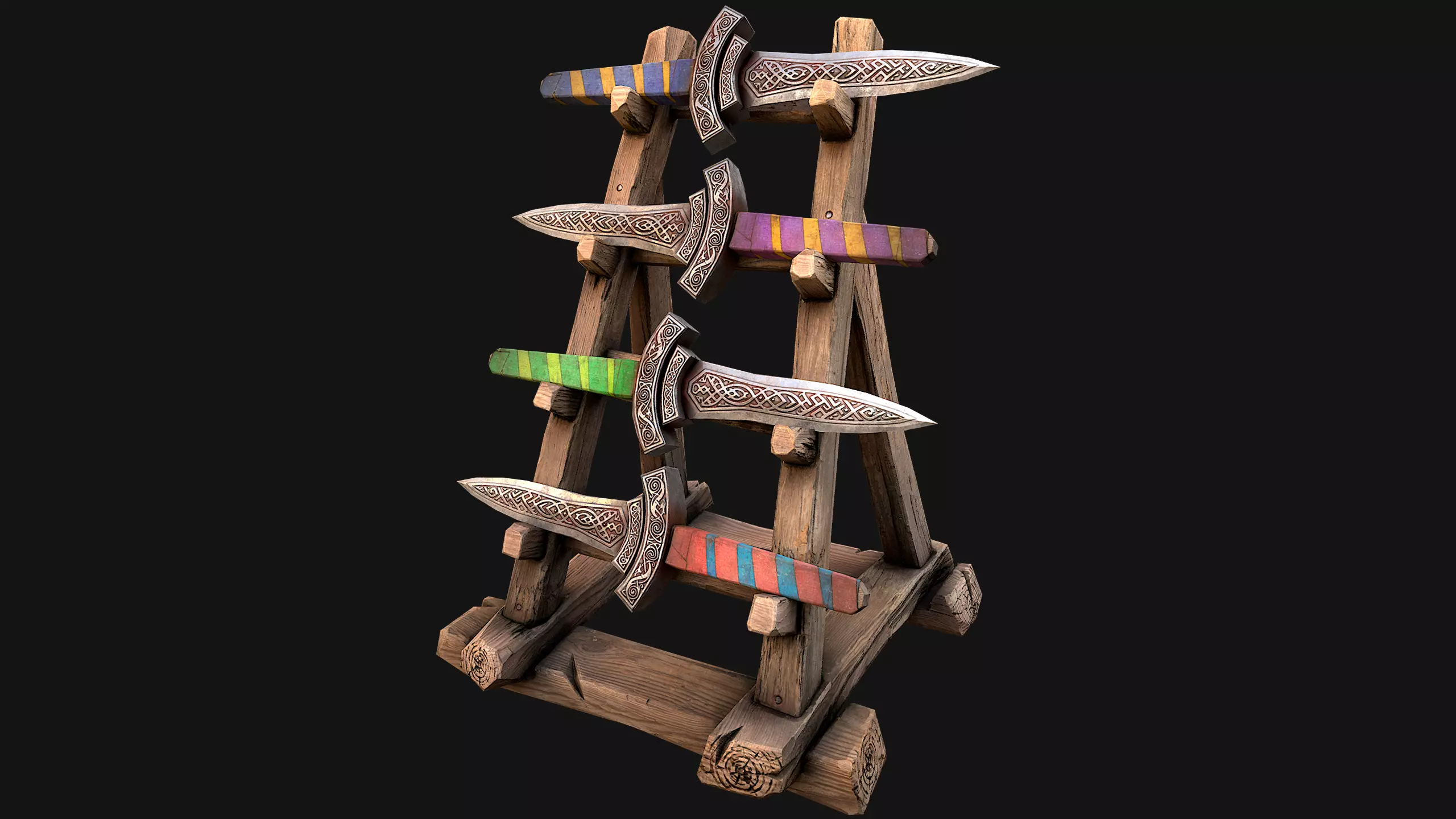 Weapon Rack Dagger Knife Sword Medieval Furniture Armory Set Low-poly 3D model
