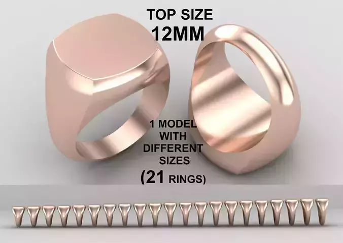 cushion square Signet Ring Base 12 MM top in All sizes 280-MWC