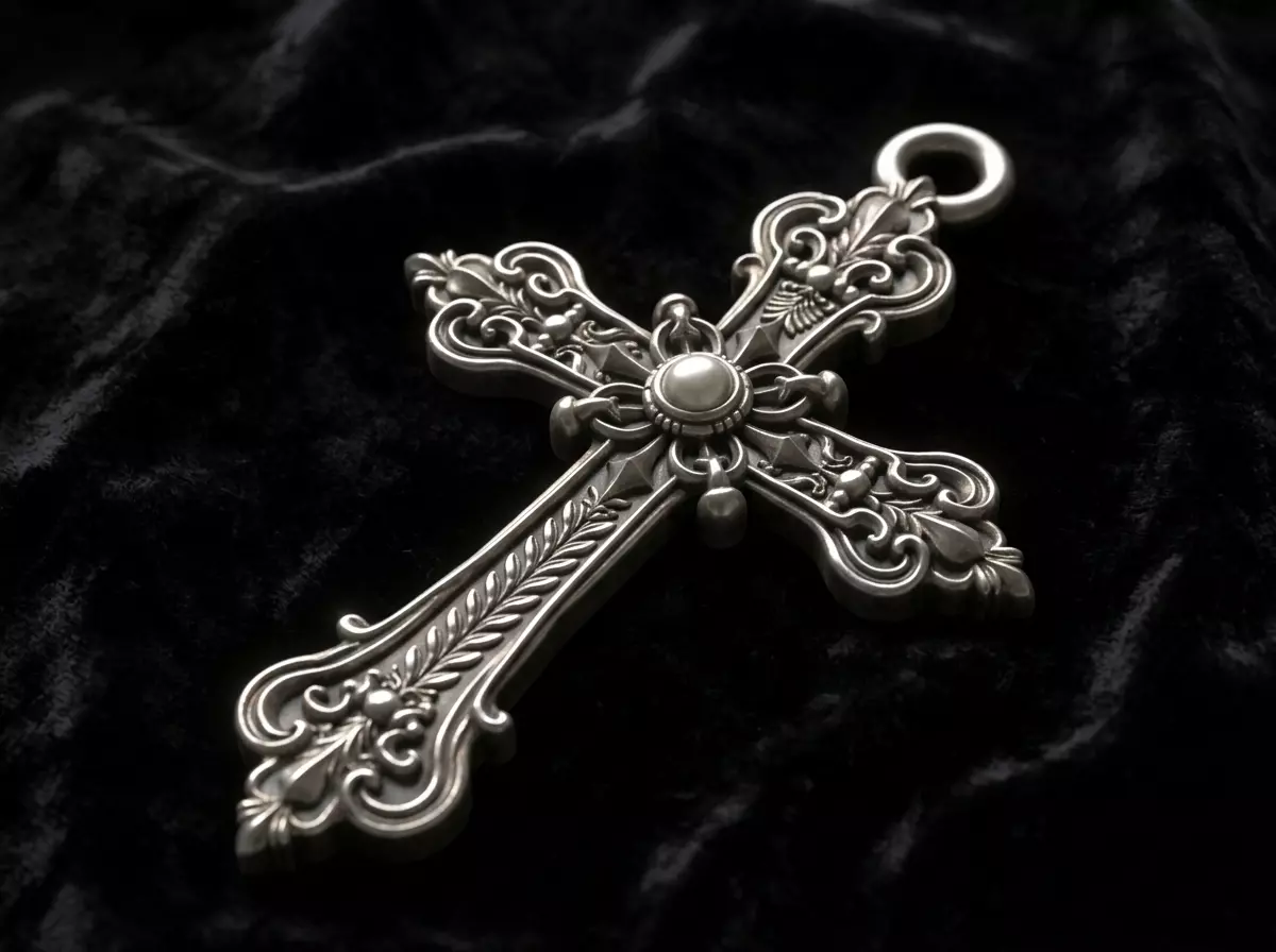 Ornate Baroque Cross Pendant Vintage Religious Jewelry 3D print model