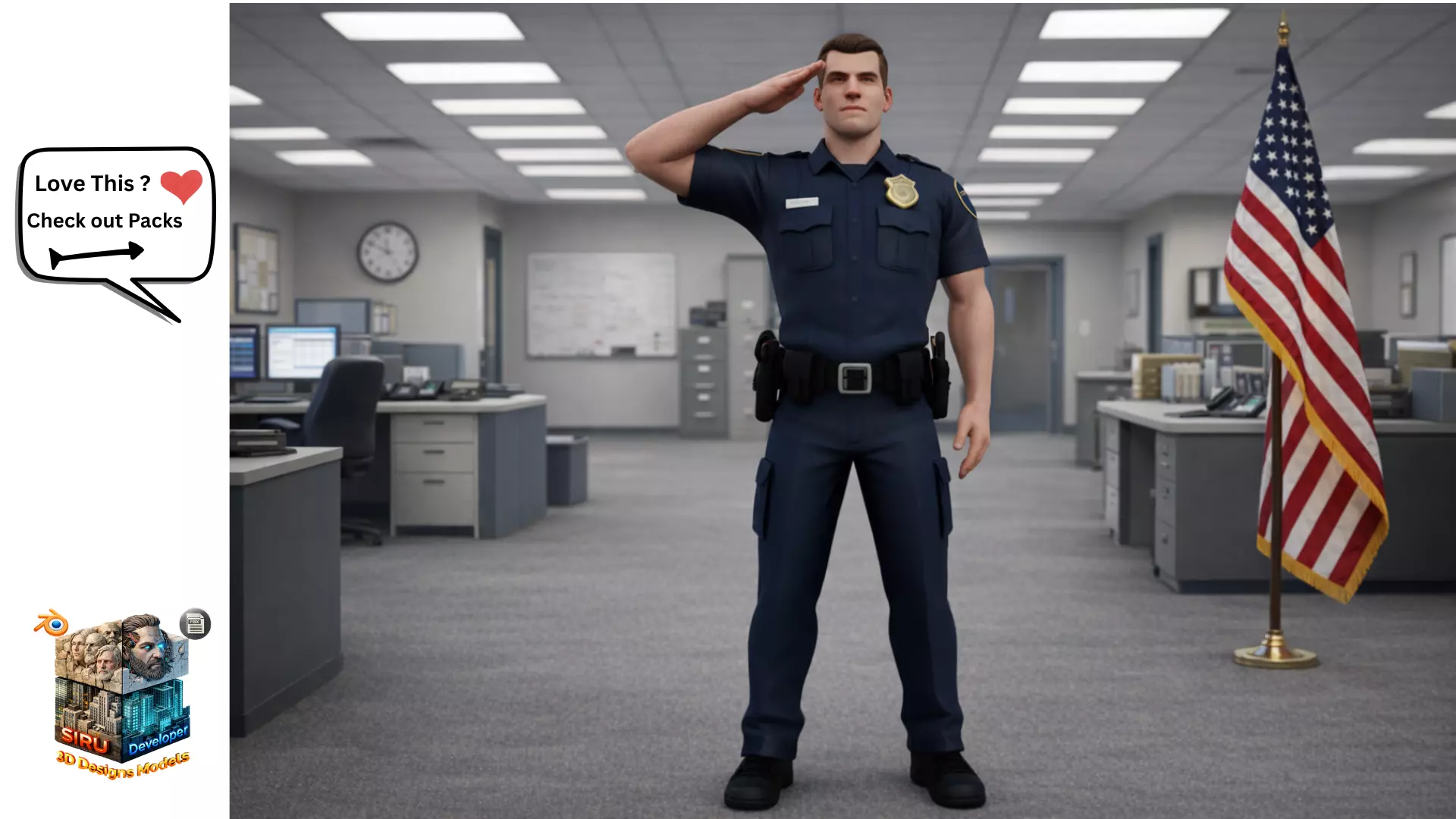 Realistic Security Guard Police Officer NPC Rigged Game Ready Low-poly 3D model