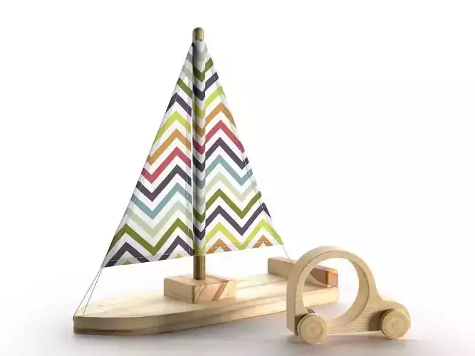 Wooden Toy Boat and Car