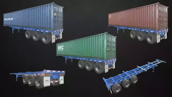 Semi Trailer Pack Low-poly 3D model 7