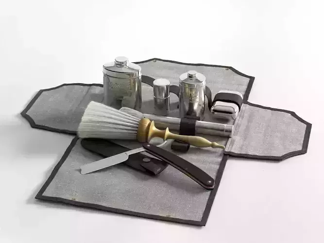 Victorian Mens Grooming Shaving Kit and Straight Razor 3D model