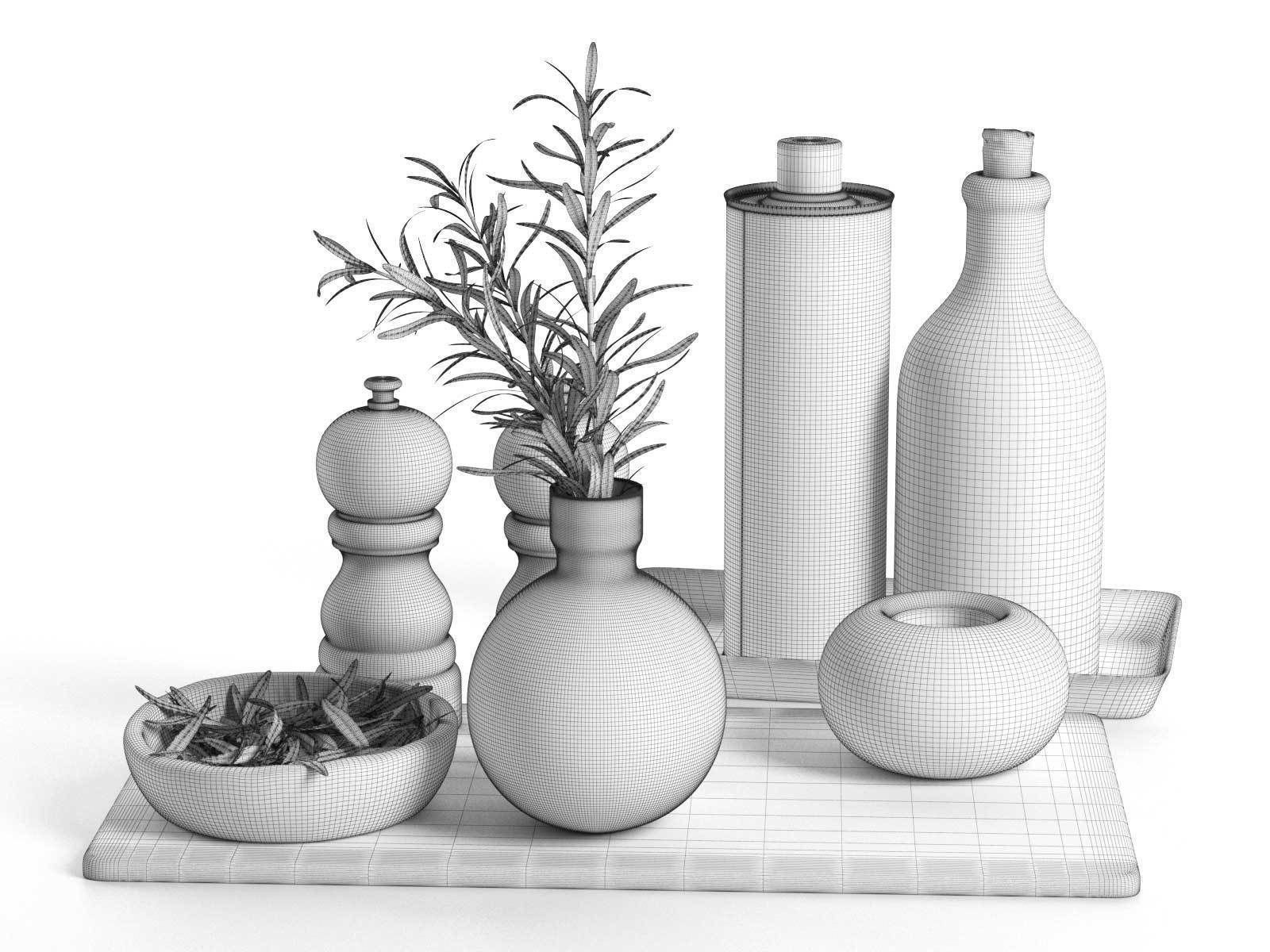 Trays with Bowls Rosemary Olive Oil Salt and Pepper 3D model_5