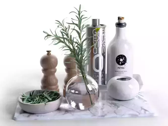 Trays with Bowls Rosemary Olive Oil Salt and Pepper 3D model Trays with Bowls Rosemary Olive Oil Salt and Pepper 3D model