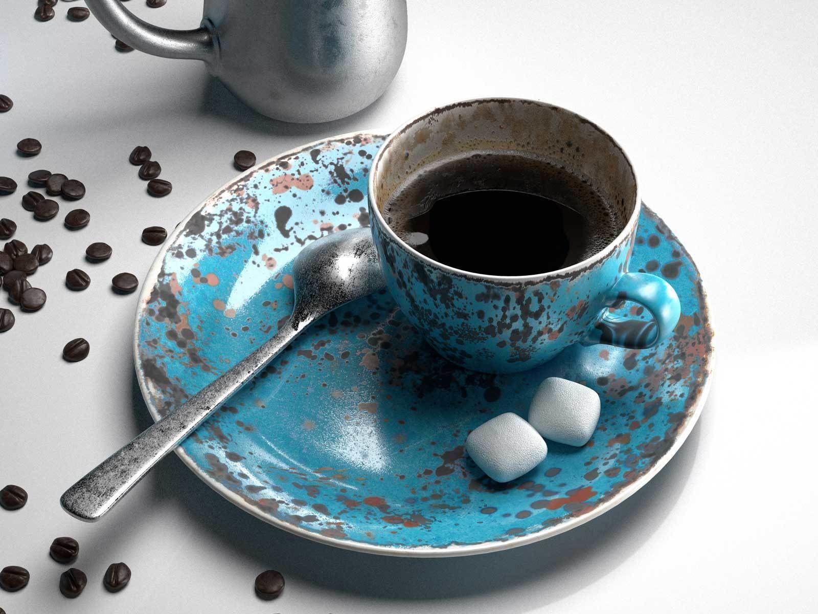 Tea Set with Chocolate Macarons 3D model_3