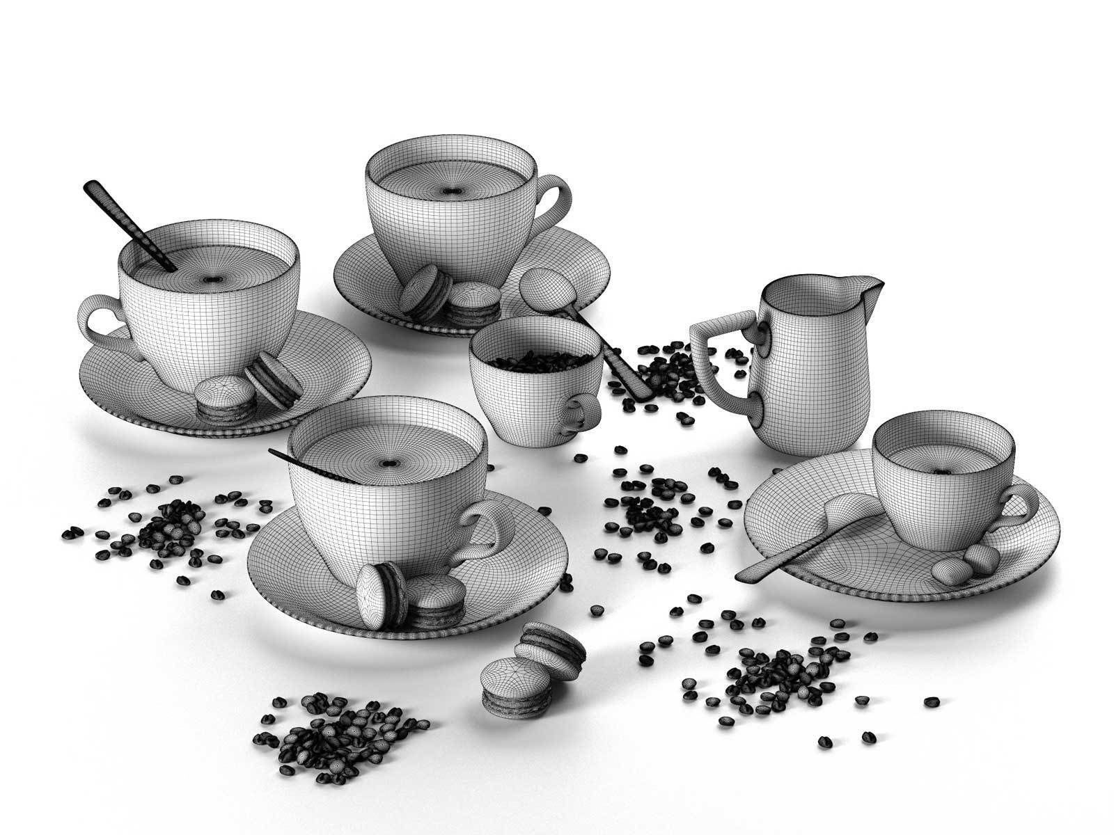 Tea Set with Chocolate Macarons 3D model_5