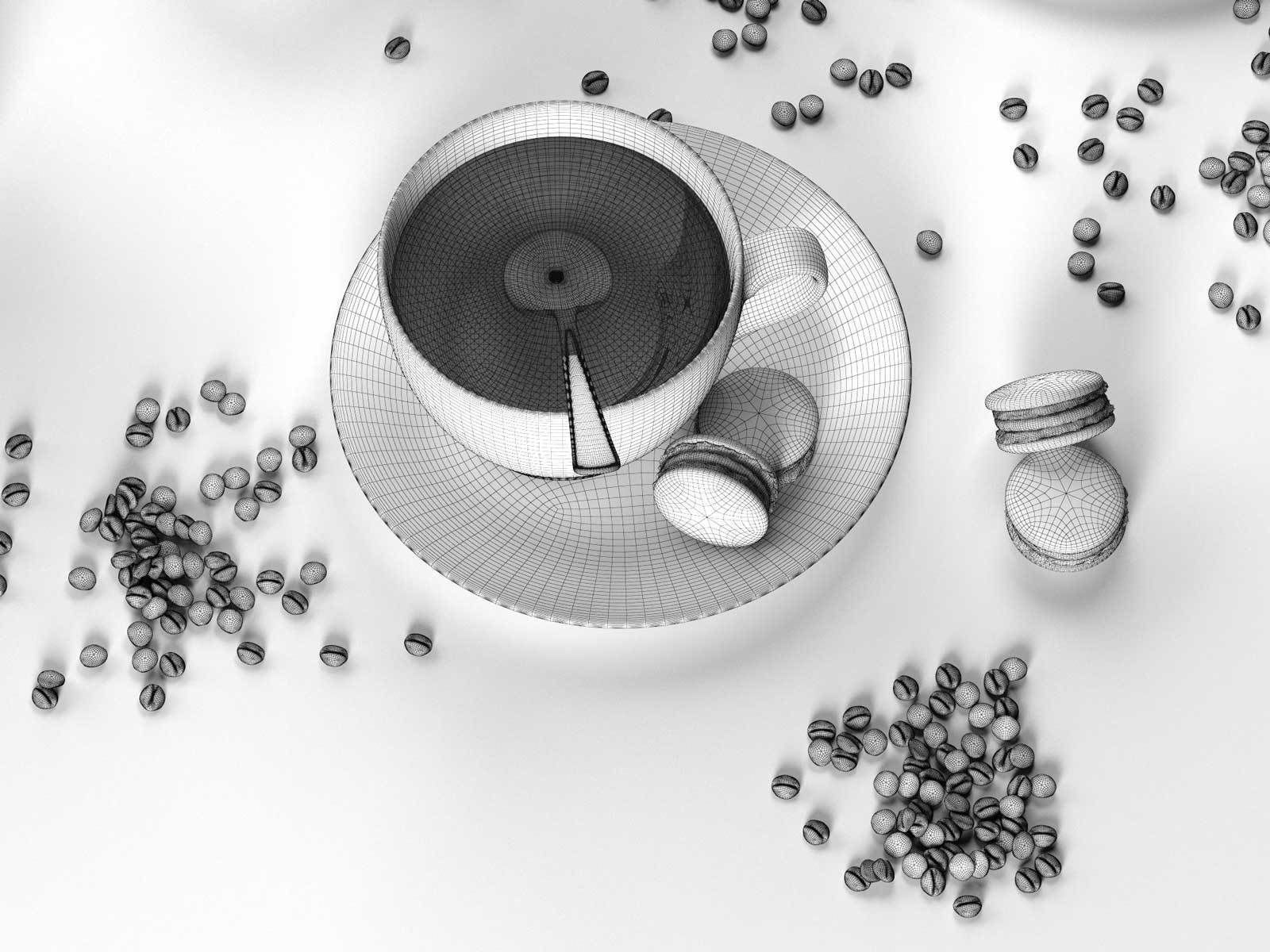 Tea Set with Chocolate Macarons 3D model_4