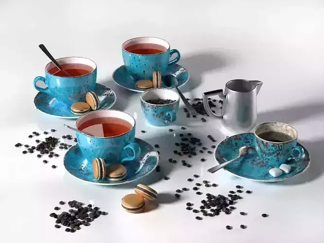 Tea Set with Chocolate Macarons