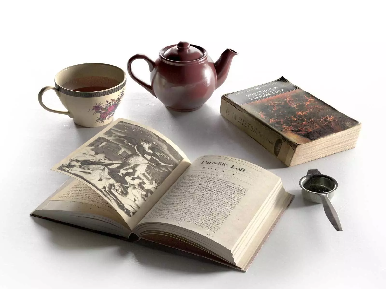 Tea Set with Books 3D model_0