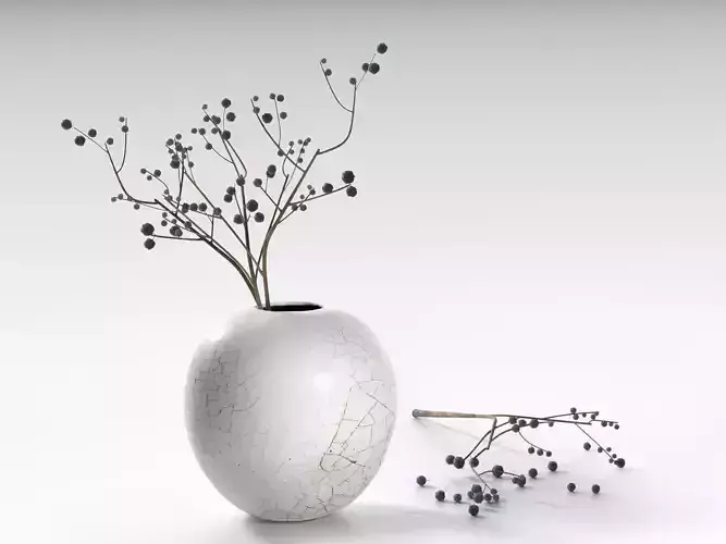 Round Crackle Vase with Blackthorn