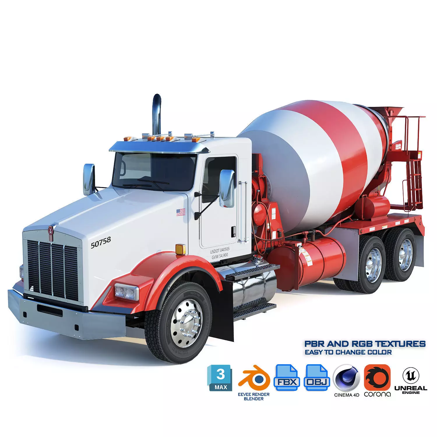 Kenworth T800 Concrete Mixer Truck Low-poly 3D model