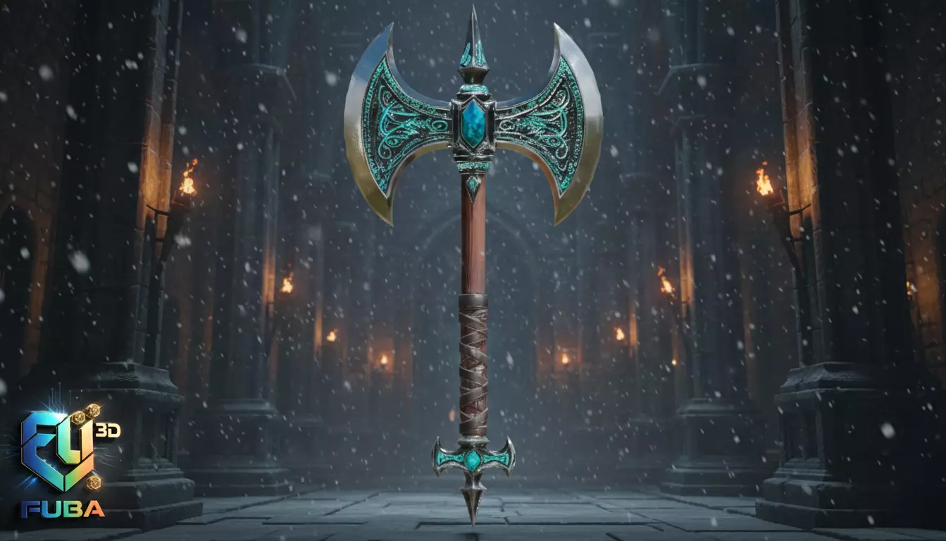 Dark Emerald Guardian Axe - Fantasy Weapon PM-18 Low-poly 3D model