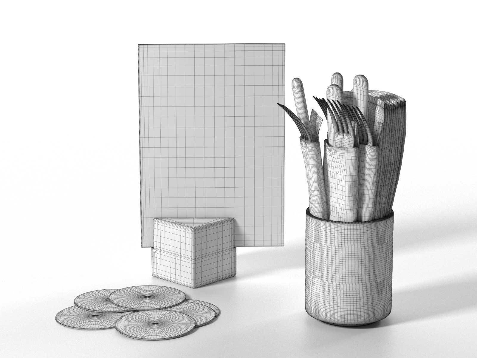 Plain Costers Menu and Cutlery Set 3D model_3