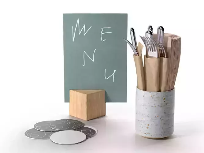 Plain Costers Menu and Cutlery Set 3D model