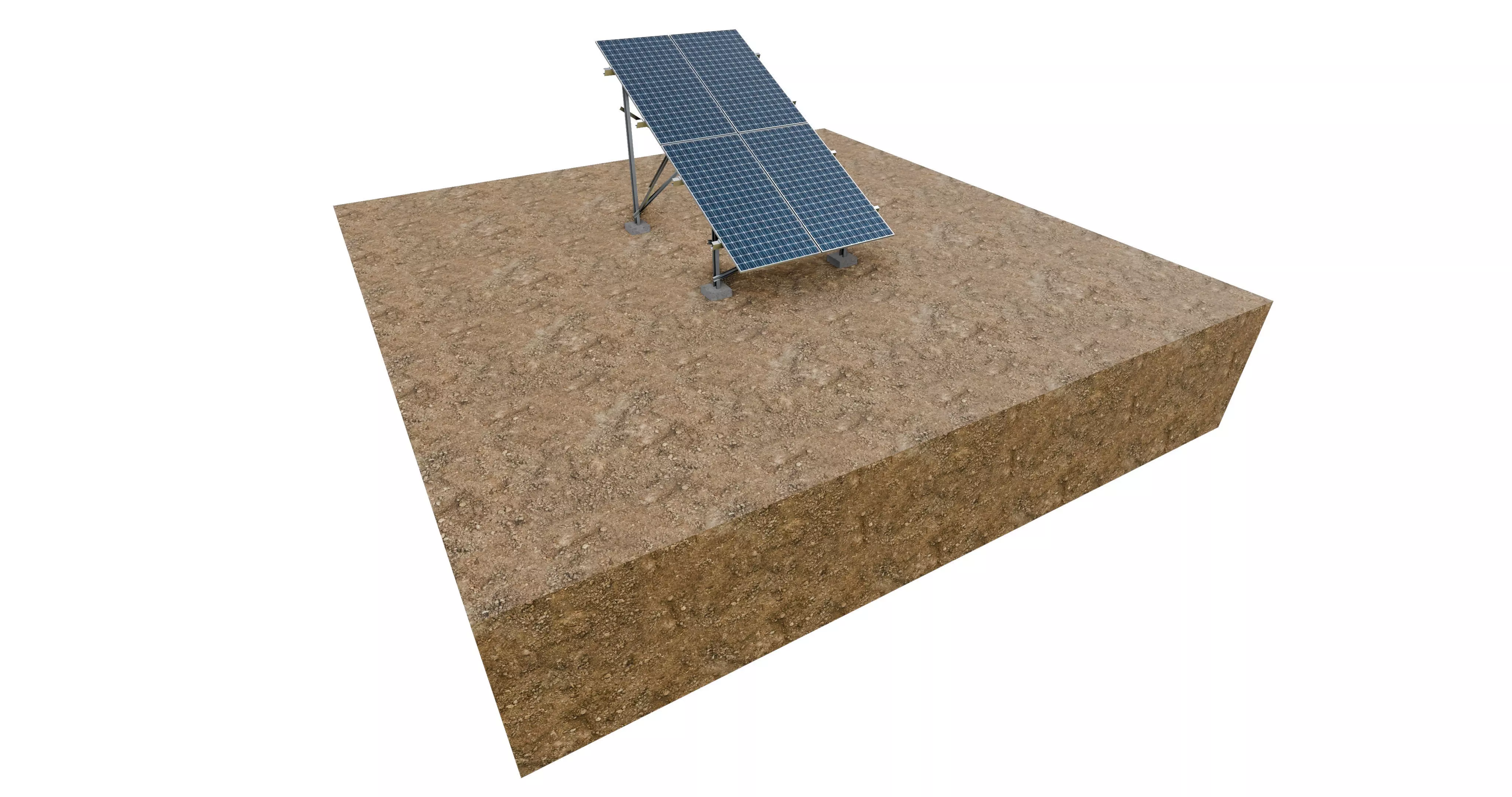 Lowpoly Ground Mounted Solar Panels-2 Rows of PV Modules Low-poly 3D model